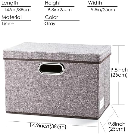 PRANDOM Collapsible Storage Containers with Lids [5-Pack] Linen Fabric Foldable Storage Bins Boxes Organizer Baskets Cub