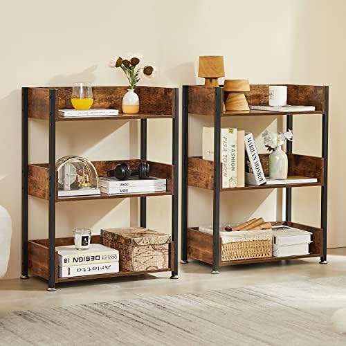 VECELO Bookshelf Set of 2, 30" H Small Bookcase,3-Tier Storage Organizer,Wood Bookcase with Steel Frame,Shelving Unit fo