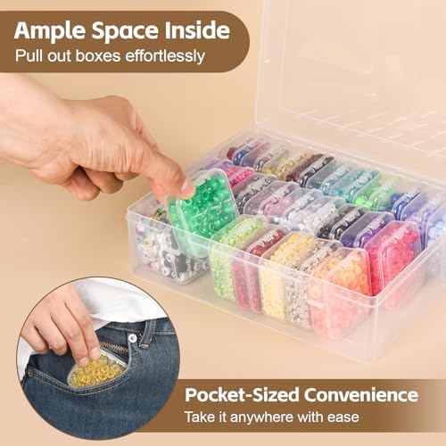 Bead Organizer Box, 93 Pcs Plastic Bead Organizers and Storage, Clear Craft Storage Containers with Hinged Lids and Labe