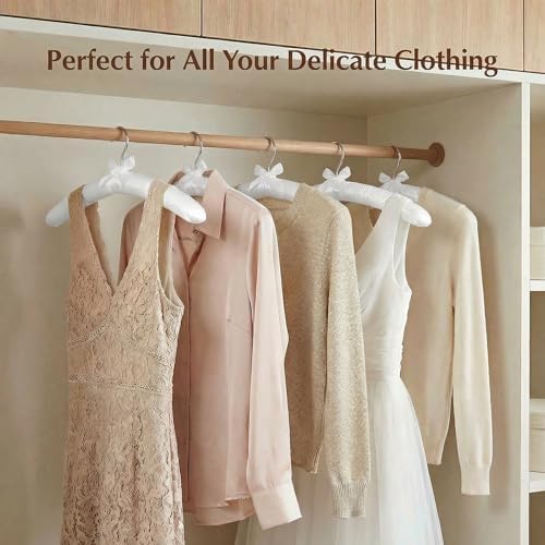 HOUSE DAY 6 Pack White Satin Padded Hangers for Women Clothing, 17 Inch