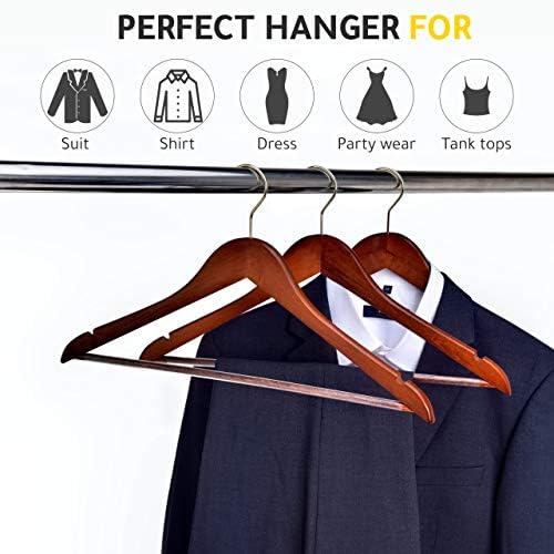 Quality Wooden Hangers - Slightly Curved Hanger 20-Pack Sets - Solid Wood Coat Hangers with Stylish Chrome Hooks - Heavy-Duty Clothes, Jacket, Shirt, Pants, Suit Hangers Walnut - Gold Hook