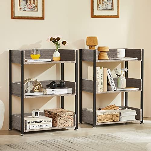 VECELO Bookshelf,Small Bookcase,3-Tier Storage Organizer,Industrial Shelving Unit for Living Room,Classroom,Office,Dormi