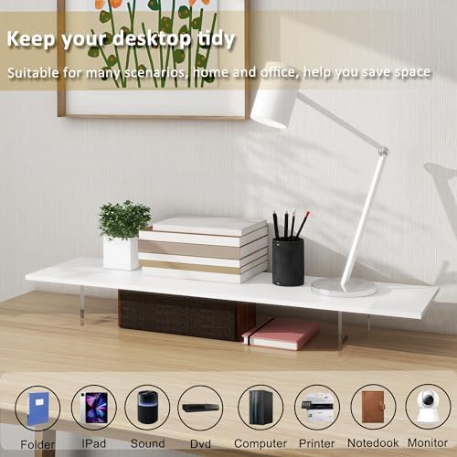 Monitor Stand Riser,Wood & Acrylic Computer Monitor Stand with LED Light,Desk Accessories Desktop Organizer Stand for Co