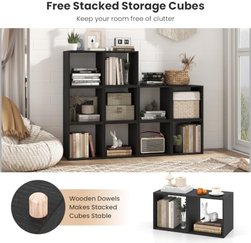 GIANTEX 2 Cube Bookshelf, 2-Tier Stackable Cube Storage Organizer (1,Black)