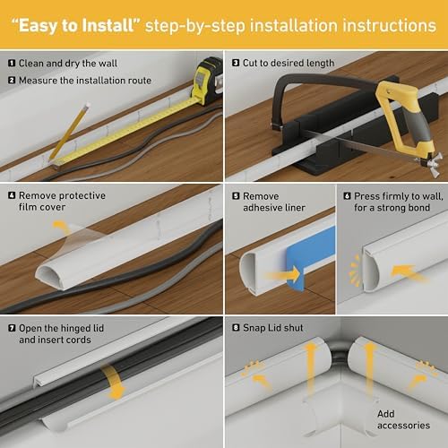 D-Line Half Round Cord Hider, Patented Cable Cover, Hide TV Wall Mount Wires, Raceway for Cords, Decorative Wire Covers,