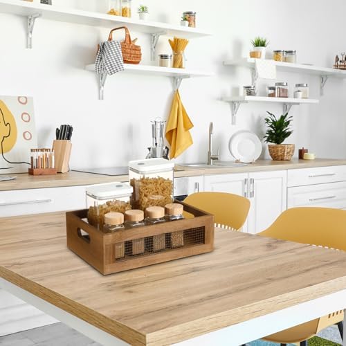 FillTouch 4 Pcs Wooden Nesting Countertop Baskets, Dark Brown, Small