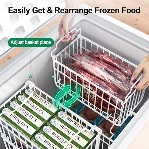 Freezer Organizer Bins, 2 Pack Big Baskets for 5/ 7 Cu.FT Deep Freezer