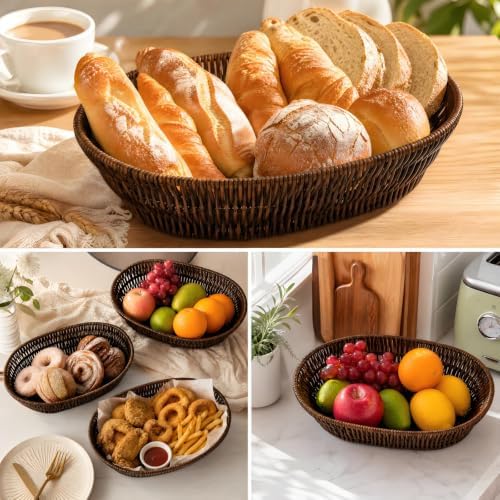 ZAVOOS 3 Pack Wicker Bread Basket, 11 Inch Food Serving Tray