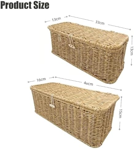 Handwoven Rattan Cable Management Box, Basket to Hide Cords, Container for Tv Wire, Computer, Router, USB Hub (Brown, L：