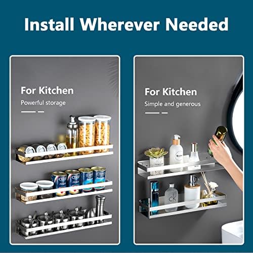 Rustproof Metal Storage Floating Shelves Wall Mounted Rectangular Shelf for Bedroom,Bathroom, Living Room, Kitchen, and Laundry Room,Nail-Free Wall-Mounted Shelves（11.8 Inch Silver）