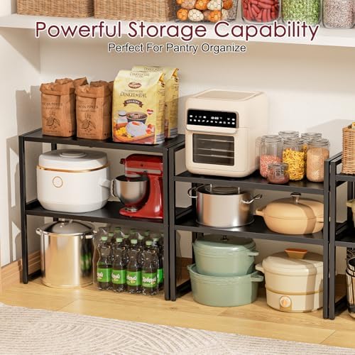 Expandable Kitchen Storage Shelves,110LBS Heavy Duty Metal Garage Shelving Units For Pot Pans Appliance,Adjustable Small
