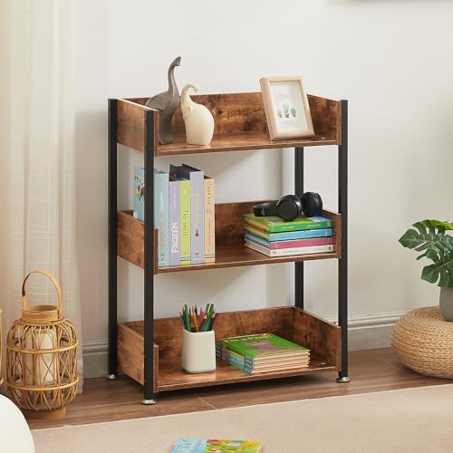 VECELO Bookshelf Set of 2, 30" H Small Bookcase,3-Tier Storage Organizer,Wood Bookcase with Steel Frame,Shelving Unit fo