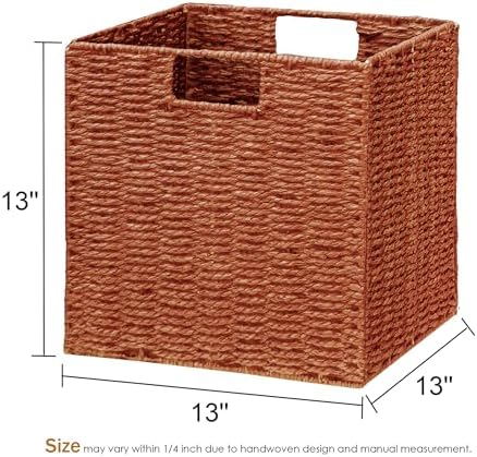 Vagusicc Wicker Storage Basket, Set of 2 Hand-Woven Paper Rope Wicker Basket, Foldable Cube Storage Bins, Square Large S