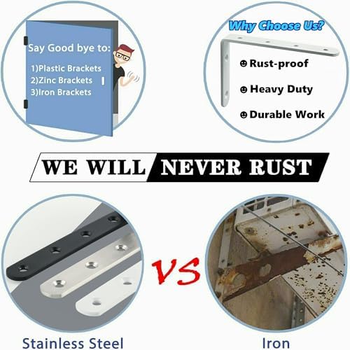 Alise 4Pcs Floating Shelf Brackets, Black Heavy Duty L Bracket for Shelves