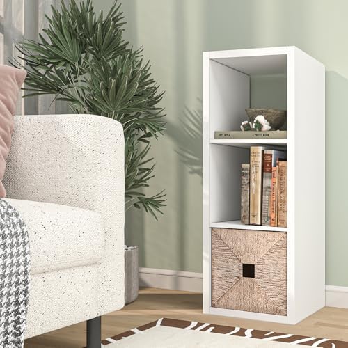 CTESNE【2026 Wooden Thick Frame 3 Cube Storage Organizer Shelf with Anti-Tipping Kits + Reversible Open Back Bookcase, Ho