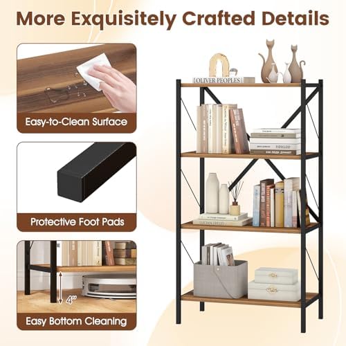 GIANTEX 4-Tier Bookshelf Set of 2, Industrial Bookcase with Heavy-Duty Metal Frame, Modern Open Storage Book Shelf, Book