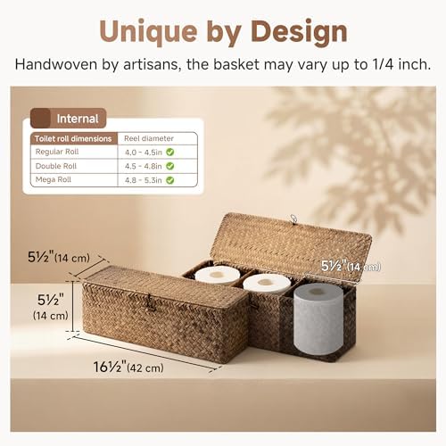 StorageWorks Wicker Basket with Lids, Large Toilet Paper Basket, Seagrass