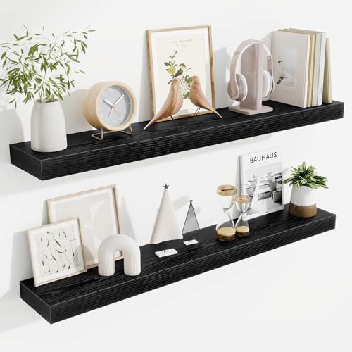 Fun Memories 40 Inch Floating Shelves, Long Wood Wall Shelf Set of 2 with Invisible Brackets, for Bathroom, Living Room,