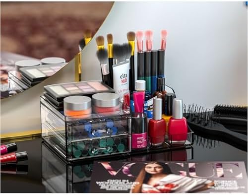 Acrylic Small Makeup Organizer with Drawers,Clear Skincare Organizer for Vanity,Dresser,Bathroom Countertop,Cute Cosmeti