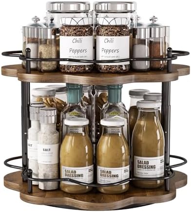 2 Tier Lazy Susan Organizer,2-Tier Spinning Spice Rack with Stable Carousel Base & 4 Height Settings for Cupboard Kitche