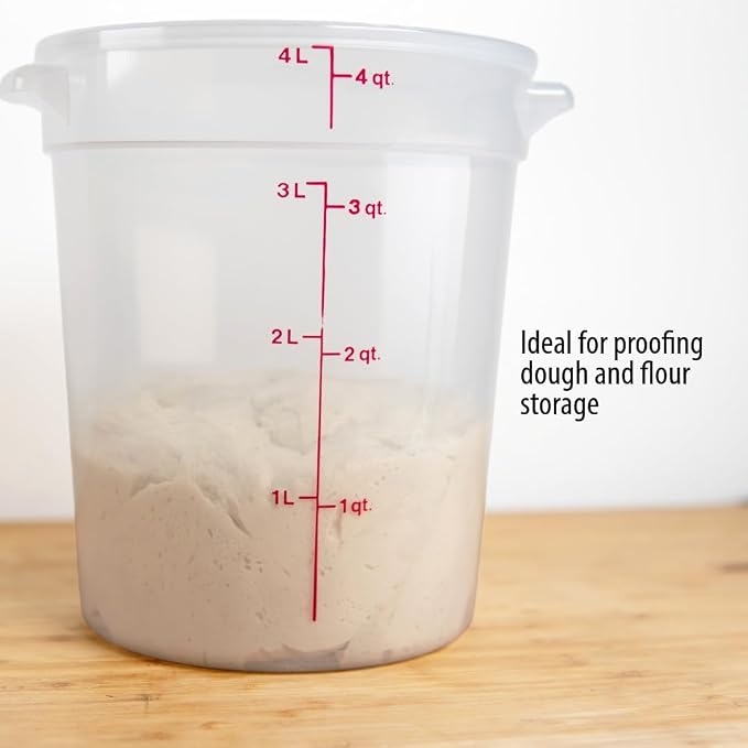 Lumintrail Cambro 4 Quart Round Food Storage Container, Translucent, with a Translucent Lid, Bundle with a Measuring Spoon Set