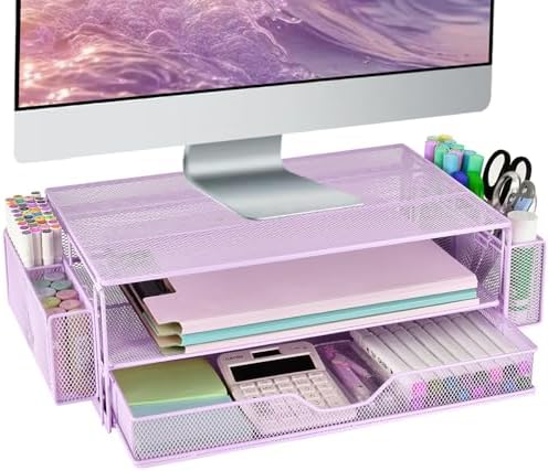 AUPSEN Computer Monitor Stands Riser，2-Tier Desk Organizers and Accessories, Office Desk Accessories Organizer with Draw