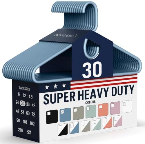 Super Heavy Duty Clothes Hangers 30 Pack – Made in the USA - 10lb Capacity, Thick Plastic Hangers for Pants, Coats, Jackets, Jeans and Adult Clothing – Blue