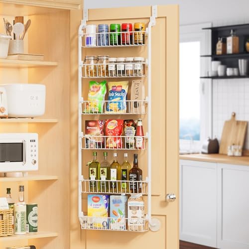 Delamu Over the Door Pantry Organizer, 6-Tier Pantry Organizers and Storage, Metal Cabinet Door Organizer, Hanging Spice