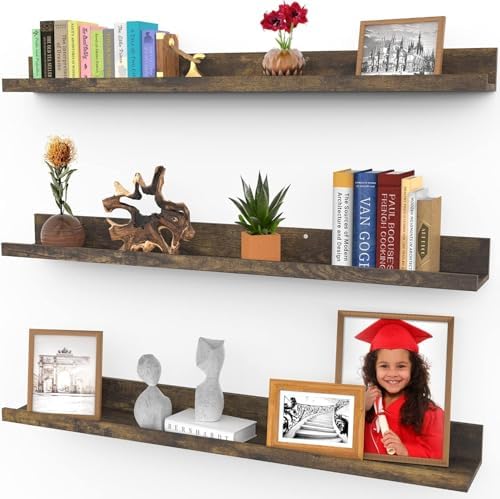 Icona Bay 36 Inch Floating Shelves for Wall - Set of 3 in Walnut Brown - Modern Rustic Style - Wall Mounted Display Shel