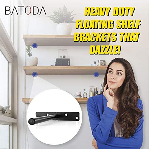BATODA 8" Heavy Duty Floating Shelf Brackets, Hidden Steel Supports, Pack 6