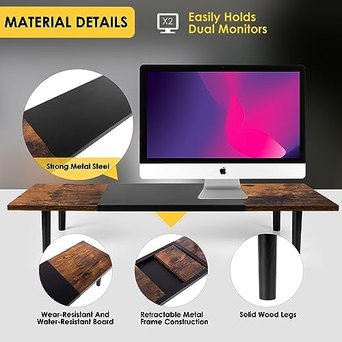 Across-Star Dual-Monitor-Stand-Riser-For-Desk Adjustable Length 32-40 Inch，Large Desktop Computer Monitor Riser For 2 Sc