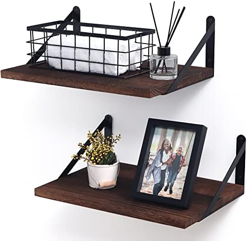 Marsmiles Deep Floating Shelves, 16'' x 12'' Dark Wood Shelves Set of 2
