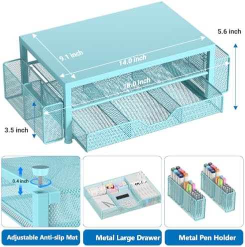 OPNICE Desk Organizers and Accessories, Computer Monitor Stand Riser with Drawer and 2 Pen Holders, Printer & Laptop Sta