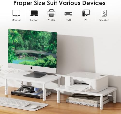 ECOLOVI Adjustable Wood Computer Monitor Stand Riser, Office Desk Organizer and Accessories for Monitor, Laptop, PC, Pri