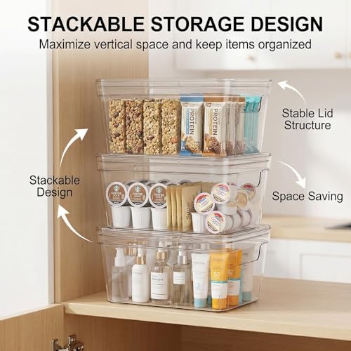 MOONEDGE 4-Pack 10x6x5 Stackable Small Clear Storage Bins with Lids