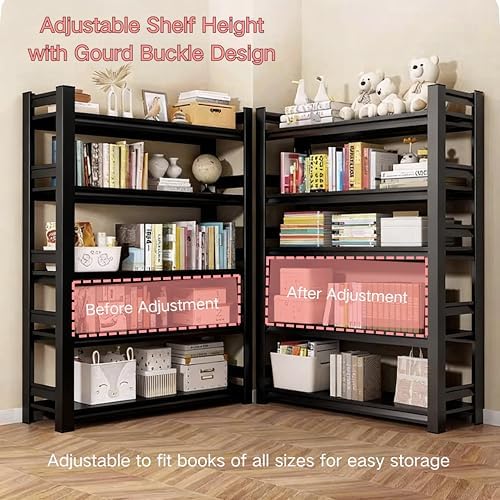 Bolt-Free Book Shelf, Metal Adjustable Bookshelf, Wide Heavy Duty Bookcase