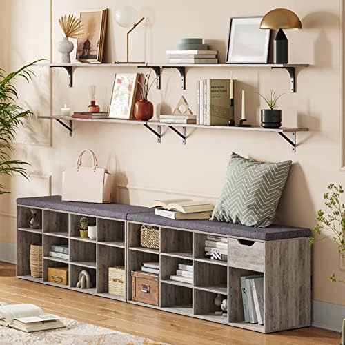 DINZI LVJ Long Wall Shelves, 39.4Inch Wooden Wall Mounted Shelves, Set of 2