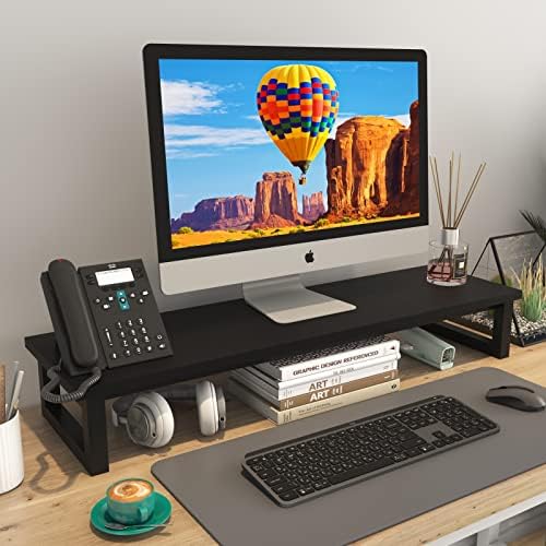 YAOHUOO Dual Monitor Stand Riser, 39Inch Large Monitor Stands for 2 Monitors, Computer Monitor Stand, Wooden Desktop Ora