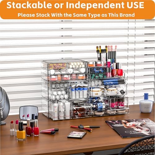 Cq acrylic Clear Make up Organizers for Vanity,Skincare Organizer With 8 Drawers for Dresser,Plastic Cute Desk Accessori