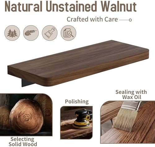 Danpoo 12 inch Solid Walnut Floating Shelf - Versatile Wall Shelf for Kitchen, Bathroom, Office, Displaying Books, Decor