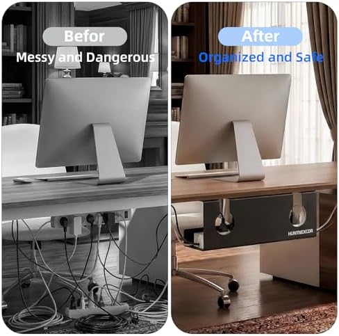 Under Desk Cable Management Tray No Drill, 17" Cable Organizer with Clamp