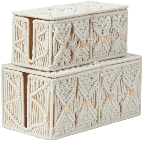 2PCS Cable Management Box Handmade Macrame Cord Organizer Basket
