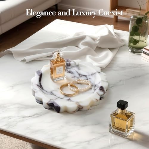 SAMAH Calacatta Viola Natural Marble Tray, Scalloped Bathroom Tray, Luxury Stone Decorative Trays for Bathroom, Vanity, 