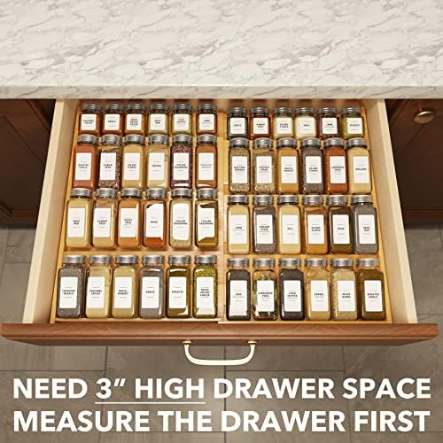 SpaceAid Bamboo Spice Drawer Organizer and Bamboo Drawer Dividers with Inserts and Labels, Kitchen Adjustable Drawer Org