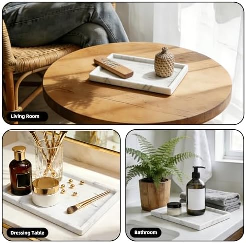 Yew & Tulip Natural Marble Vanity Tray, Nature White Marble with Spots Serving Tray for Bathroom, Kitchen, Vanity, Home 