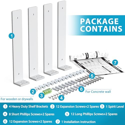 Goovilla Floating Shelf Brackets 10 Inch for 2×4" Wood Stud, 4 Pack, White