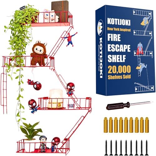 Fire Escape Shelf, 4 Tier Floating Ladder Shelf for Wall Decor & Storage