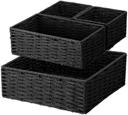 Set of 4 Black Small Wicker Basket, Classic