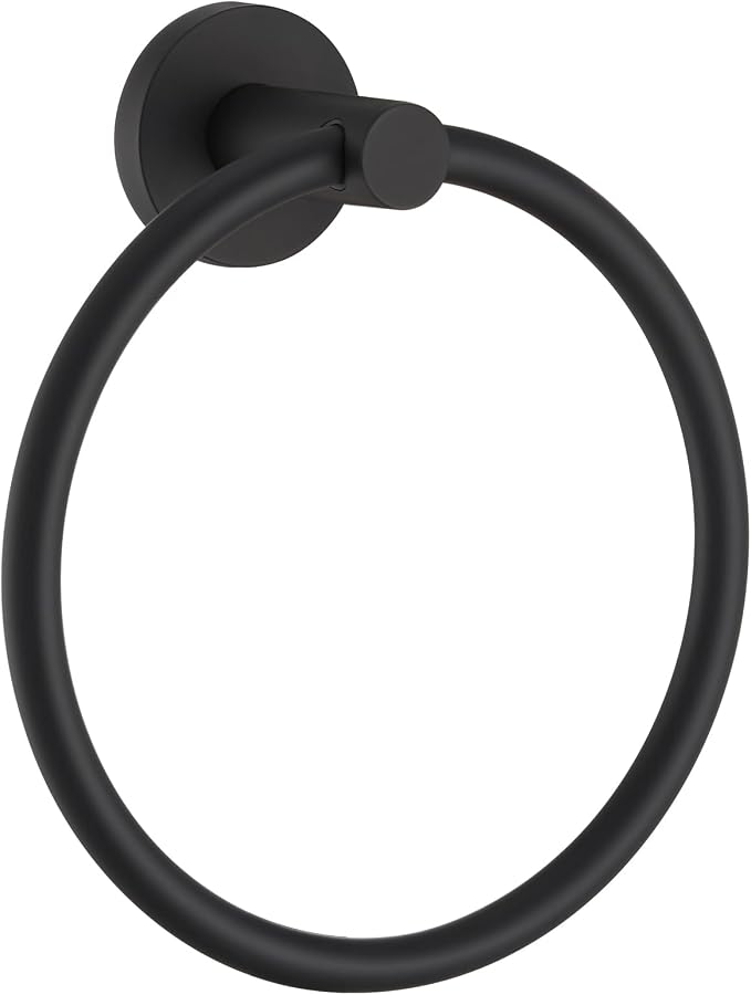 APLusee Round Hand Towel Ring for Bathroom Wall, Solid Stainless Steel Wall Mounted Bathroom Towel Holder, Modern Matte Black
