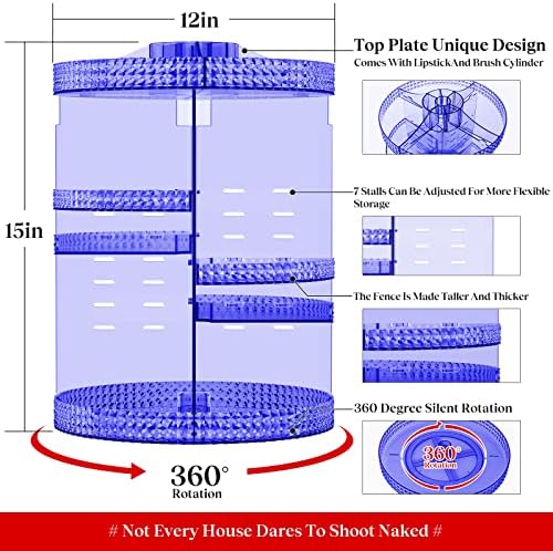 360 Large Rotating Makeup Organizer Countertop, Blue Acrylic Makeup Organizers, Organizador De Perfumes, 7 Layers Large 